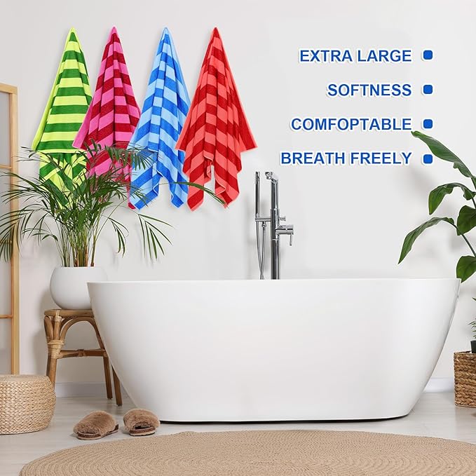 EBOOT 10 Pack Oversized Beach Towel Set Extra Large Pool Towels Microfiber Quick Dry Swim Blanket for Adult Women Men Face Hand Body Bath Travel Pool(Mixed Color,28 x 59 Inch,Fresh Stripe)