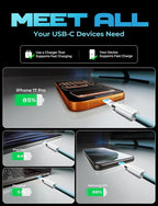 LISEN USB C Cable, 5-Pack [3.3/3.3/6.6/6.6/10FT] Blue for iPhone 17 Charger Cord, 60W C to C Cable Fast Charging for iPad, iPhone 17 Air 16 15 Pro Max, Samsung Z Flip 7/S25/S24