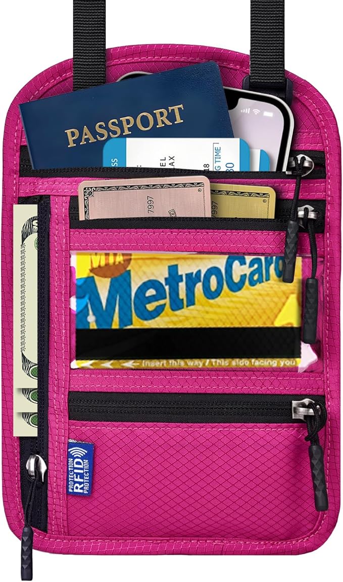 Neck Wallet with RFID Blocking - Hidden Travel Passport Holder Pouch | Concealed Under Clothing, Anti-Theft Security | Adjustable & Lightweight for Vacation, Airports
