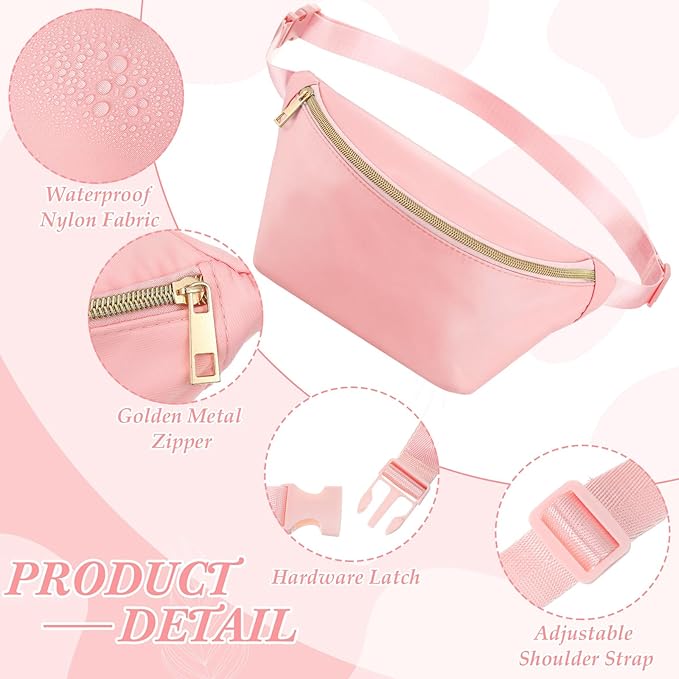 Amylove 9 Pieces Fanny Packs Nylon Waist Bag Zipper Travel Running Bag with Adjustable Strap for Women Men(Nylon,Pink)