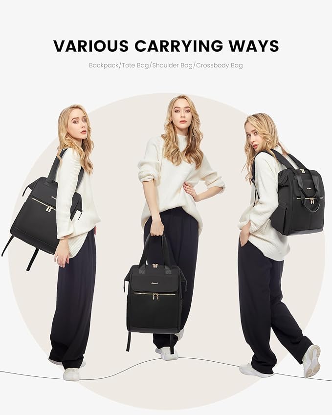 LOVEVOOK Laptop Backpack for Women, 15.6 Inch Work Laptop Bag with USB Port, Fashion Teacher Nurse Backpack Purse, Waterproof Travel Computer Backpack with Organizer Bag, 2PCS, Beige-Black