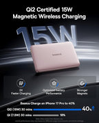 Baseus Picogo Magsafe Portable Charger, Qi2 15W 0.5" Ultra Slim 10000mAh Wireless Power Bank, 27W Fast Charging Magnetic Battery Pack with USB-C for iPhone 17 Pro Max/17 Pro/Air/16/15/14/13/12