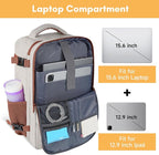 Taygeer Backpack for Women, College Backpack with Laptop Compartment & Shoe Pouch, 35l Travel Laptop Mochila Carry On Luggage, Airline Approved Personal Item Bag For Weekender Gym Hiking, Khaki White