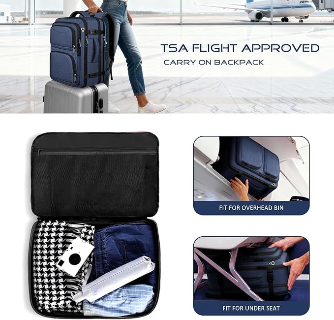 Travel Backpack, Extra Large Carry on Backpack, TSA 18.4 inch Laptop Bags Flight Approved, Lightweight Waterproof Business Luggage Bag, Gifts for Women, Blue