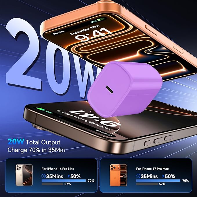 Phone 17 16 15 Pro Charger Fast Charging, 20W USB C Fast Charger Block with 3FT Long Type C Chargers Fast Charging Cable Cord for Phone 17/17 Pro/17 Pro Max/Air/16 Pro Max/16 Pro/15Pro Max/Pro, S24