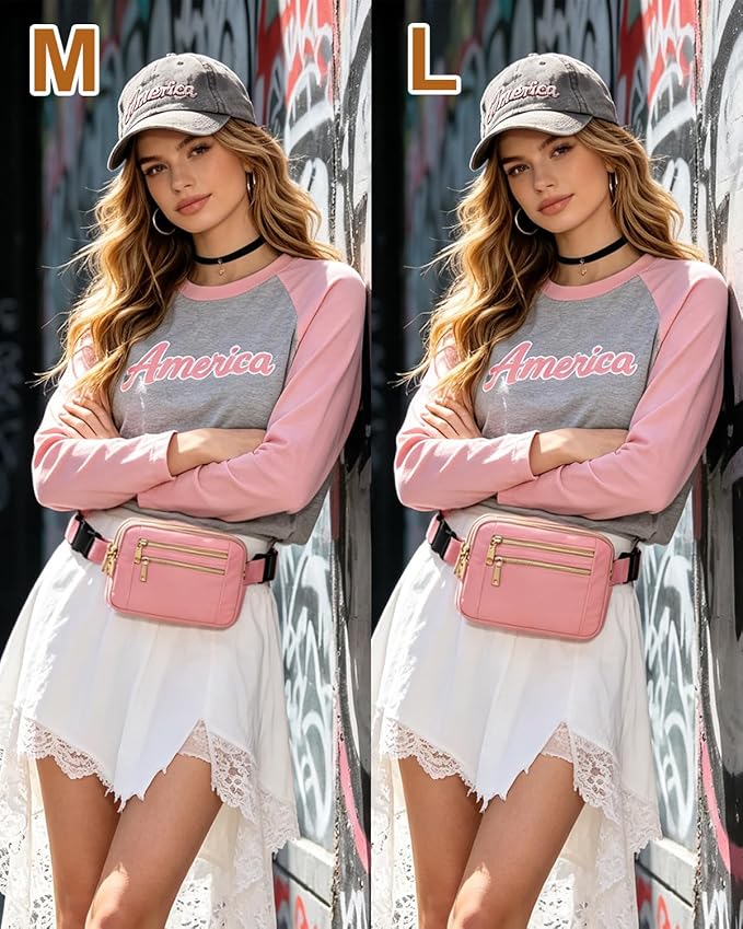 Capolo Fanny Packs for Women Fashion Waist Packs Bag with Adjustable Strap and 4 Zipper Pockets Waterproof Everywhere Crossbody Belt Bag for Workout Running Travelling(Pink)