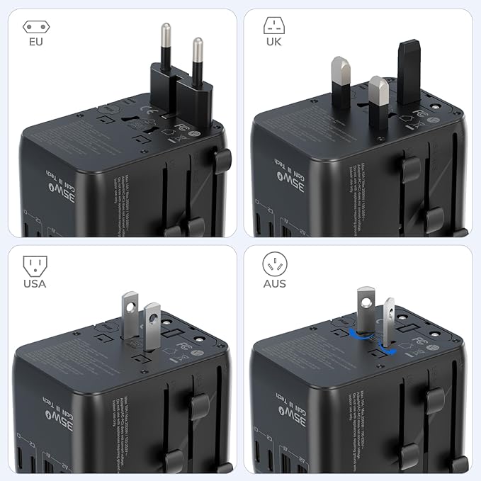 Hichain International Power Adapter 35W, Universal Travel Adapter 7-in-1 Worldwide Plug Power International Charger for Business Travelers Vacationers, Fast Charging for iPhone 17/16, Tablets, GoPro