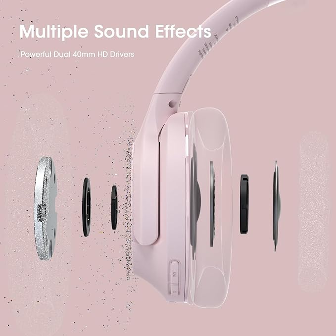 YUMONDEAR Bluetooth Headphones Over Ear, 80 Hrs Playtime Wireless Headphones with ENC Mic, Deep Bass EQ, Foldable Comfort for Travel, Gym & Commuting, Stocking Stuffers