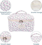 Gosect Large Makeup Bag, Cute Cosmetic Bag for Women Girls, Floral Coquette Aesthetic Toiletry Bag, Travel Make Up Organizer Bag (Purple Flower)