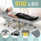 ZENPETIO Camping Cot for Adults - Heavy-Duty Cot Bed with Mattress, Portable Sleeping Cots for Outdoor Indoor, 1200D Oxford Folding Cots for Home Travel, Max Load 500LBS, Fits People up to 6'3", Gray