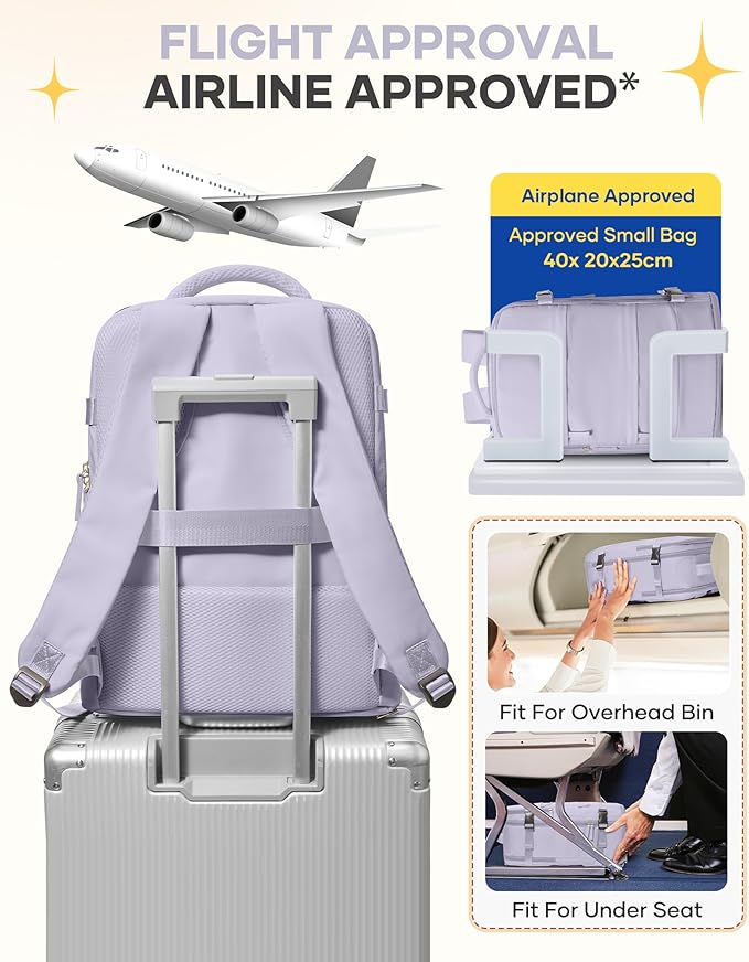 Carry On Backpack Personal Item Travel Backpack For Women Airline/Flight Approved Waterproof Sports Luggage Casual Daypack Small Hiking Backpack Purple