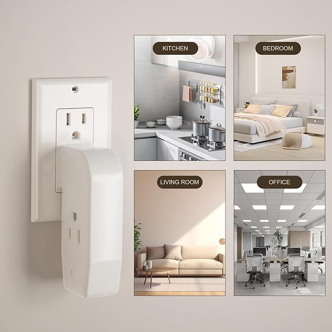 3 Way Outlet Vertical Wall Tap Splitter Adapter with 3 Prong Plug for Behind Furniture, Hard Plastic,UL Listed,1PK.