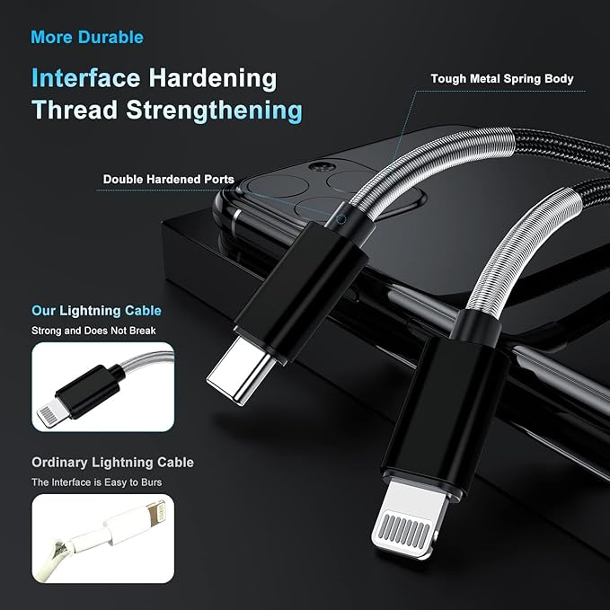 2Pack 10ft iPhone Fast Charger Cable, [Apple MFi Certified] Long USB C to Lightning Cable 10 Foot, High Fast 10 Feet Apple Charging Cord for Apple iPhone 14/14 Pro Max/13 Mini/12/11/XS/XR/8/7Plus,iPad