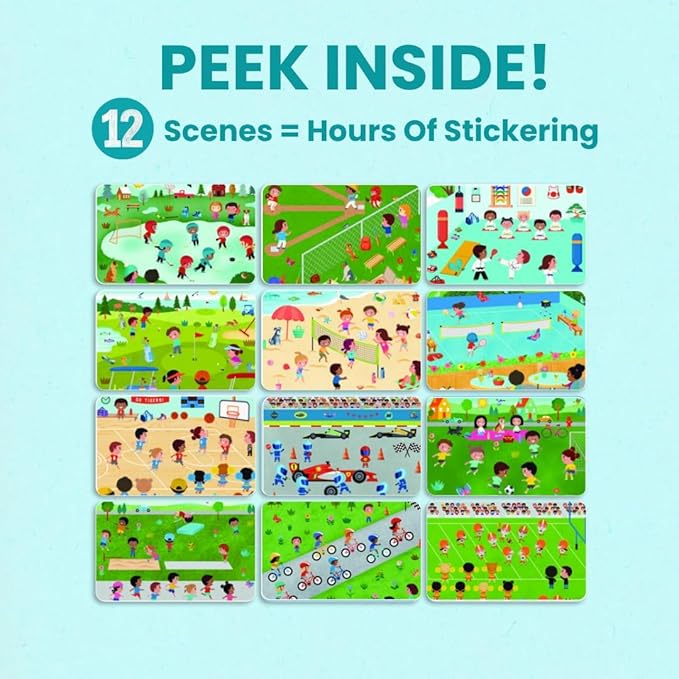 All Kinds of Sports 500+ Kids Sticker Book by Cupkin Fun Toddler Travel Activity Coloring and Sticker Book, Road Trip Essentials, 12 Coloring Pages 12 Scenes for Ages 2–8 Years