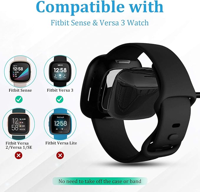 Maledan Charger Cable Compatible with Fitbit Sense/Fitbit Versa 4 Charger, Durable Replacement USB Charging Dock Stand Station Accessories for Fitbit Versa 4/Versa 3/Sense/Sense 2 Smartwatch Women Men