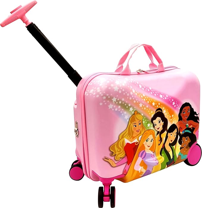Fast Forward 2-in-1 Kids 18” Suitcase & Ride-On Luggage -Lightweight Tow-Along Toddler Luggage With Wheels (Princess)