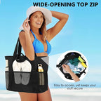 Fammart Mesh Beach Bag, Large Beach Tote with Zipper Pocket, Toys Pool Bag for Family Travel Vacation Cruise Essentials