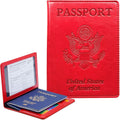 Passport Holder Cover Wallet Case RFID Blocking Leather Card Slot Travel Accessories Documents Organizer Protector for Women Men, Red