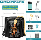 Portable Hot Shower for Camping Shower Tent Kit, 1000W Immersion Heater, Rechargeable Camping Shower Pump, Pop Up Shower Tent with 6.6 Gallons Folding Bucket for Adults Outdoor