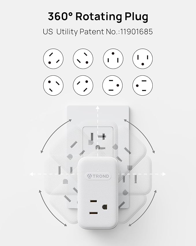 TROND Multi Plug Outlet Extender 2 Pack, 3 Way Outlet Splitter with 360 Rotating Plug, PD 20W USB C Charger Station, Sideways Adapter for Kitchen Bathroom Cruise Ship Travel Essentials