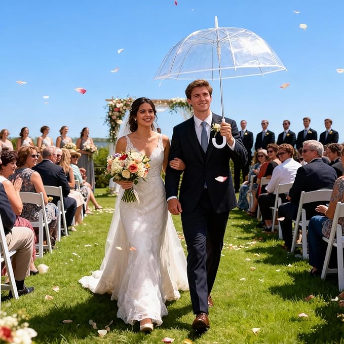 6 Pcs Clear Umbrella Wedding, Durable Transparent Rain Clear Umbrella Bulk with Wedding Thank You Cards for Wedding Bride Groom Photography Outdoor Anniversary Party Favors