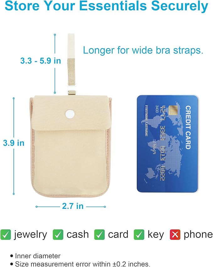 RFID-Blocking Travel Bra Wallet, Hidden Money Pouch with Adjustable Elastic Strap, Ideal Secret Pocket Protect Your Credit Cards Cash Valuables