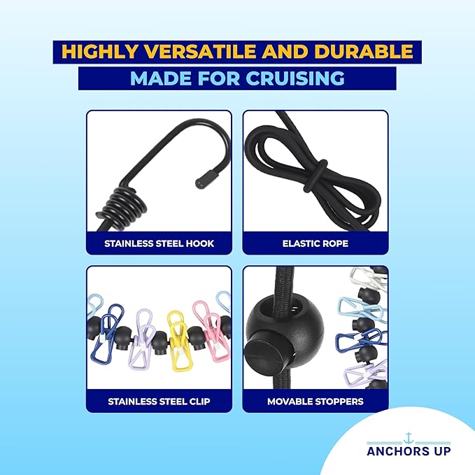 Magnetic Clothesline for Cruise Staterooms – Cabin Approved Travel Clothes Line with Non-Scratch Magnets – Portable Laundry Drying Rope, Cruise Accessories and Essentials