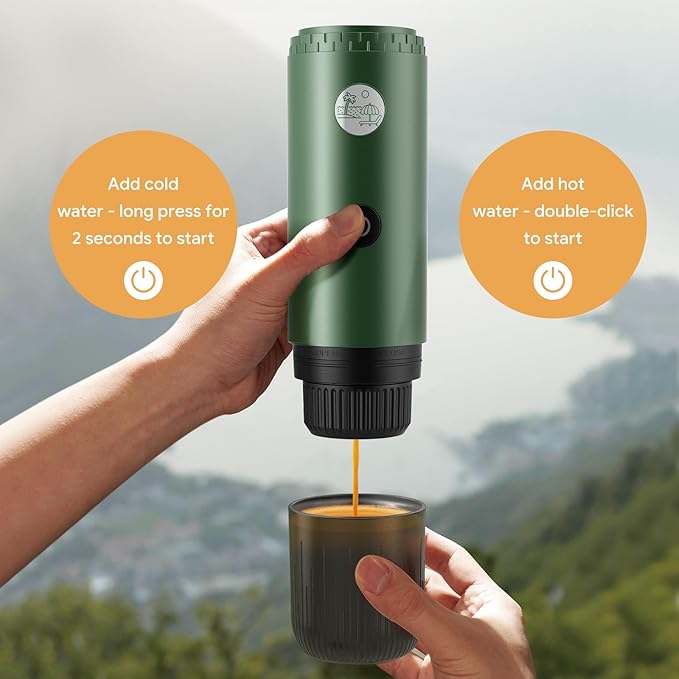 Portable Electric Espresso Machine, Travel Coffee Maker for Camping, Car Coffee Maker Self-Heating with USB-C, 20 Bar Coffee Maker With Ground Coffee & NS Capsule for RV, Hiking, Office(Green)