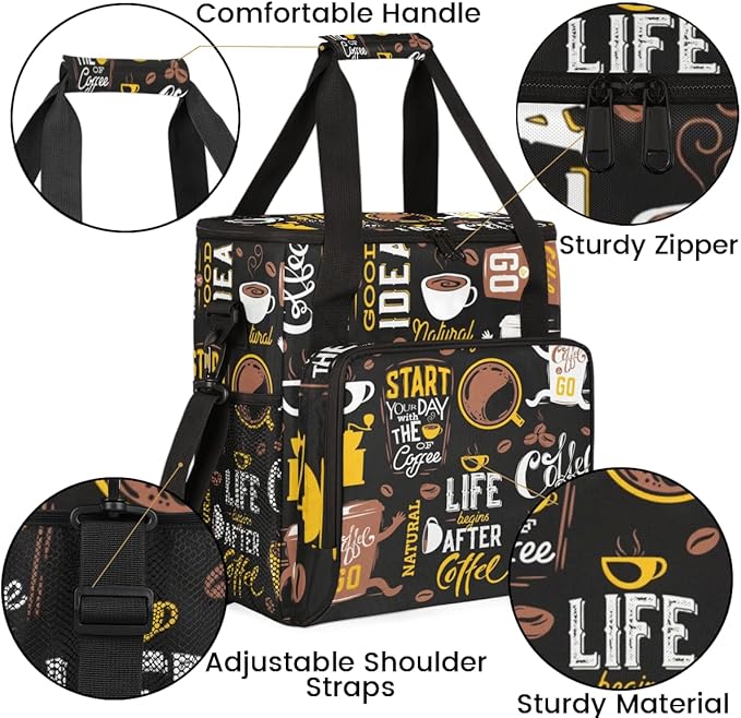 Start Your Day with Coffee Travel Bag Compatible with Keurig K-Mini, Single Serve Coffee Brewer Carrying Case Compatible for K-Mini Plus with Multiple Pockets for K-Cup Pods (Bag Only)