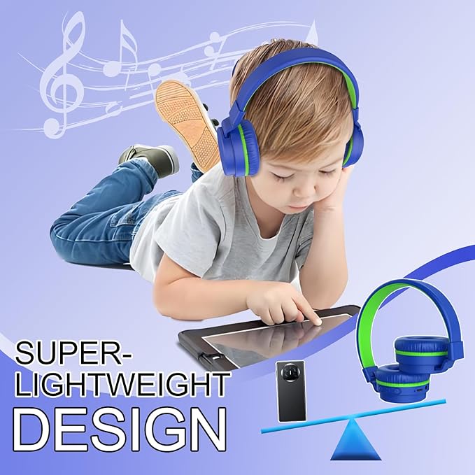 Kids Bluetooth Headphones,Lightweight Kids Headphones Wireless,85/94dB Safe Volume,40H Playtime,Fast Charging,Bluetooth 5.3,Over Ear,Toddler Headphone Built-in Mic for School/Tablet/Travel (Blue)
