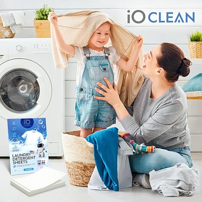 iO CLEAN Laundry Detergent Sheets Unscented, 30 Count – Hypoallergenic Laundry Soap Sheets for Sensitive Skin – Travel Friendly Washing Detergent Sheets for HE & Standard Washers