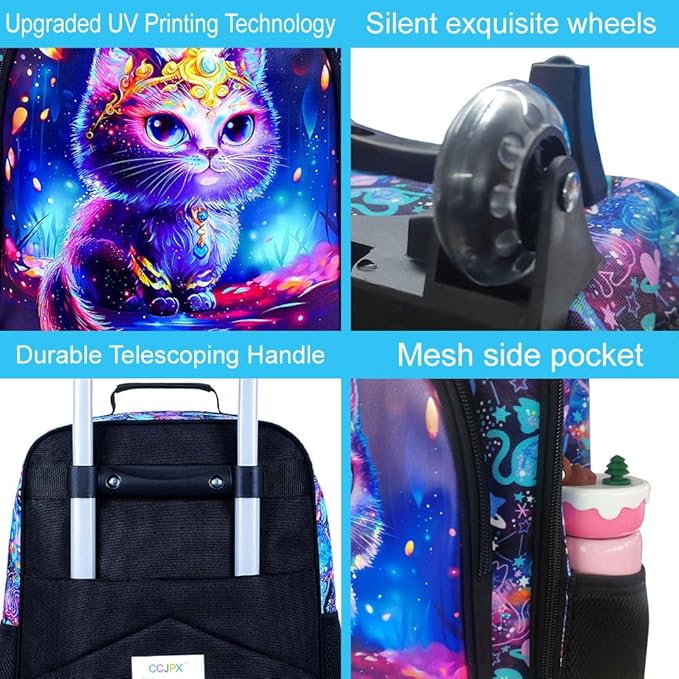 Kids Suitcases for Girls, Cute Cat Luggage Rolling with Wheels, kids carry on luggage for Children Toddler Elementary(Black)