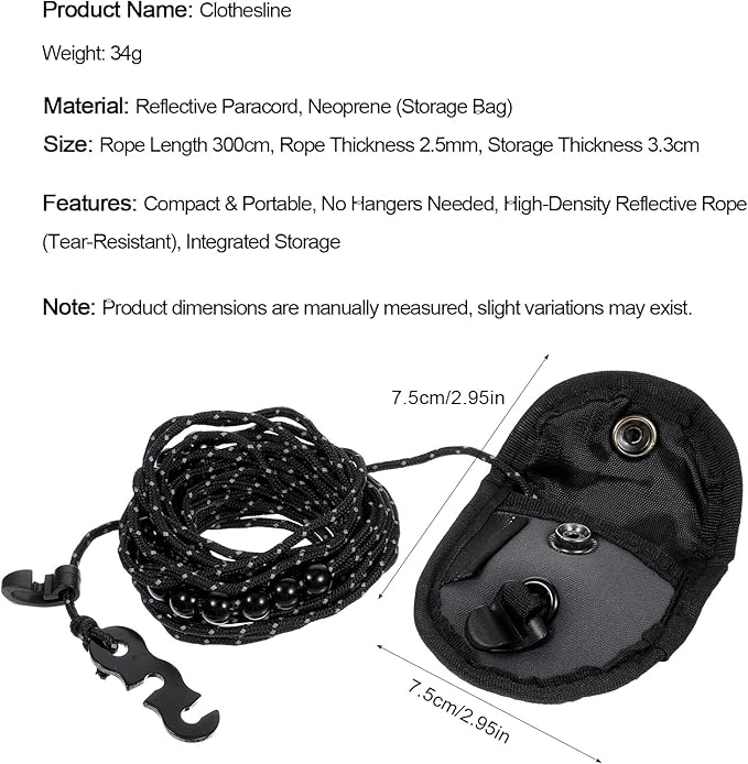 Ouligay Travel Clothesline Portable Clothesline 11.5 Feet Lightweight Camping Clothes Line with 24 Beads, Travel Clothes Line for Outdoor Cruise Ships, Indoor Hotels Backyard, Balcony, Tents
