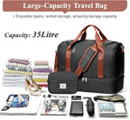 Travel Duffel Bag for Women, Carry-on Overnight Weekender Bags with Wet Pocket & Toiletry Bag, For Spirit Airlines 18x14x8 Personal Item Bag,Small,Black & Brown