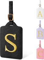 Personalized Initial Luggage Tags for Suitcase TSA Approved, Black Leather Cute Luggage Tag with Privacy Cover Name Card, Embroidered Custom Luggage Tags Travel Backpack Tags Gifts for Women Kids(S)