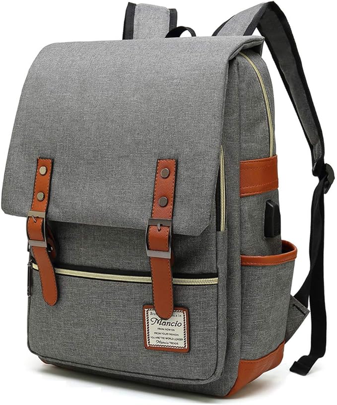 Mancio Slim Vintage Laptop Backpack For women,Men For Travel, College, Dayparks, Fits up to 15.6Inch Notebook in Grey