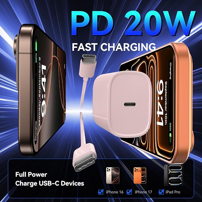 Phone 17 16 15 Pro Charger Fast Charging, 20W USB C Fast Charger Block with 10FT Long Type C Chargers Fast Charging Cable Cord for Phone 17/17 Pro/17 Pro Max/Air/16 Pro Max/16 Pro/15Pro Max/Pro, S24