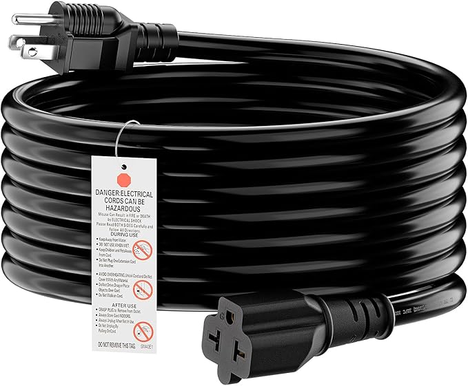 15FT NEMA 5-15P to 5-15R/ 5-20R/ 6-15R/ 6-20R AC Adapter, Plugrand 12AWG 15 Amp Household AC Plug to 20 Amp T Blade Adapter Cable, 15A 125V to 20A 250V Extension Cable, 15FT, Black