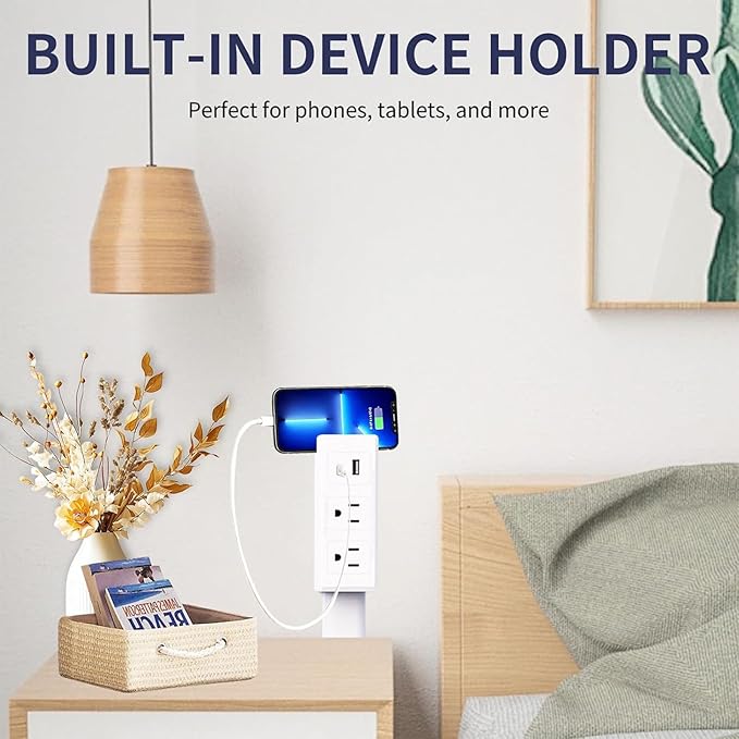 Electrical Outlet Extender Stick USB-A, USB-C, 2 AC Outlets, 17"-27" Extendable & 180° Rotating Plug Adapter for Wall Power Socket - Perfect for Nightstands, Sofas, Desks & Hard-to-Reach Spaces