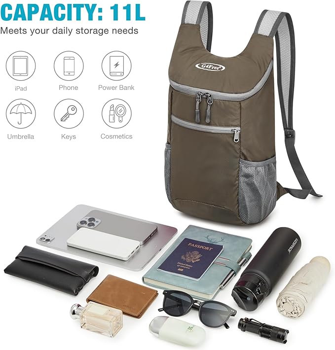 G4Free Lightweight Packable Hiking Backpack for Men Women Small Hiking Daypacks Foldable Shoulder Pack Casual Outdoor Bag 11L