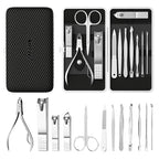 ZIZZON Manicure, Pedicure Kit, Nail Clippers Set of 12Pcs, Professional Grooming Kit, Nail Tools with Luxurious Travel Case Black