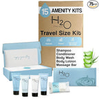 H2O Therapy Amenity Kit | Hotel Bulk Toiletries | 0.85 oz Shampoo, Conditioner, Lotion, Body Wash, Body Bar Soap for Guest Hospitality Vacation Rentals | 15 Sets/Case