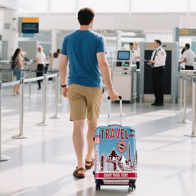 WUJIAONIAO Travel Luggage Cover Baggage Suitcase Cover Protector Skins 18-32 Inch (Tourist Attraction A28, L (for 25-28 inch luggage))