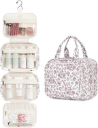 Narwey Hanging Floral Toiletry Bag for Women Travel Makeup Bag Organizer Toiletries Bag for Travel Size Essentials Accessories Cosmetics (Dusty Pink Flower (Medium))