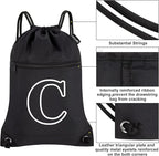 HOLYLUCK Drawstring Bags Initial Backpack Sackpack Cinch Bags for Sports, Gym, Travel, Beach(Black-C)