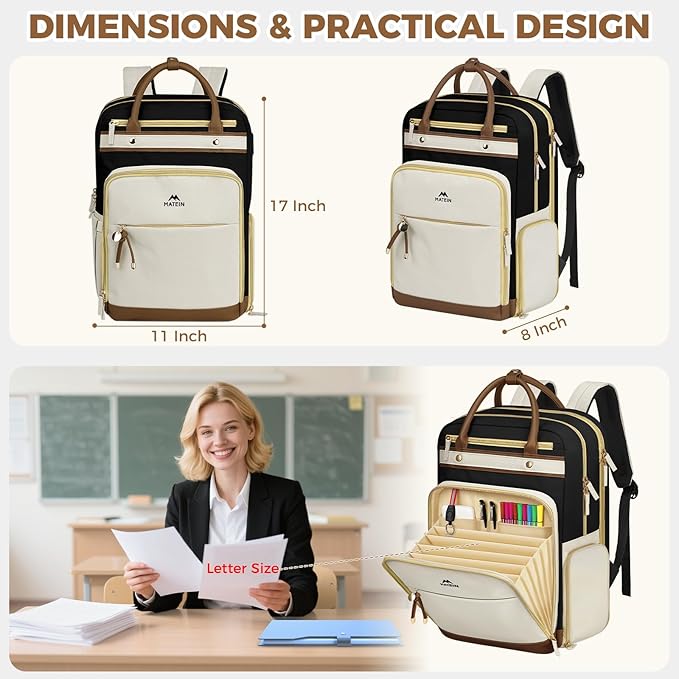 MATEIN Work Backpack with Lunch Compartment Detachable, 15.6 Inch Laptop Backpack with Organized Pocket, College Computer Backpacks Meal Prep Bag Gift for Teachers Nurse Adult Commute Office