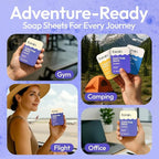 FOMIN - Antibacterial Paper Soap Sheets for Traveling - 300 Lavender Portable Hand Soap Sheets for Travel in Tin - Dissolvable Mini Portable Travel Soap Sheet for Hand Washing, Camping and Hiking