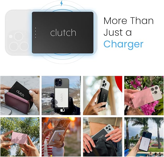 Clutch Pro – World's Thinnest Portable Charger – USB-C Power Bank 5000mAh – Magnetic Built-in Cable – TSA Approved Travel Charger – iPhone 15/16/17 & Android – Black