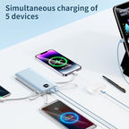 penaover Portable Charger with Built-in Cables&AC Wall Plug,Slim 10000mAh 22.5W Fast Charging Power Bank,5 Output 2 Input USB-C External Battery Pack Compatible with iPhones,Samsung,Android, etc