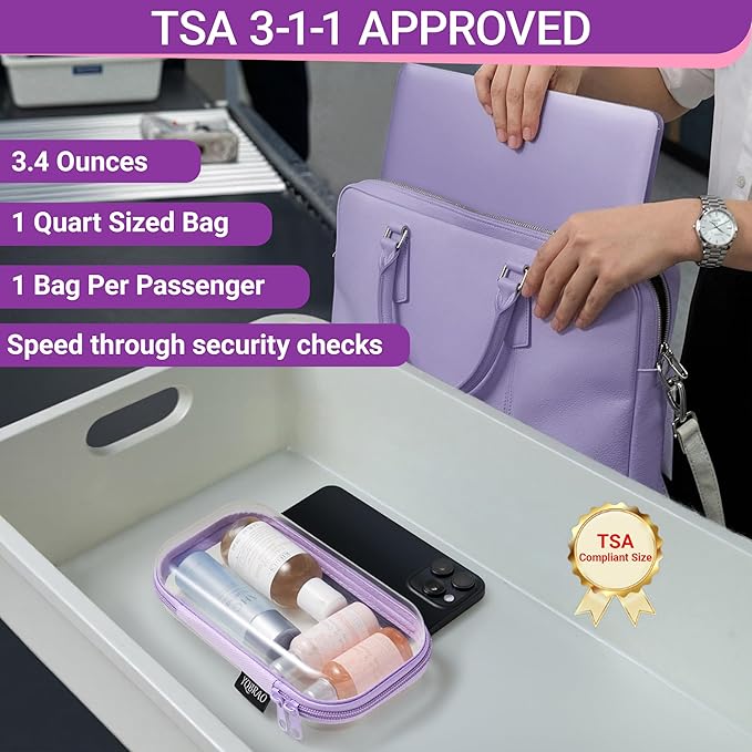 YQBRAO 3-Pack Clear Hard Shell Zipper Case Purple, 1.2mm Heavy-Duty Crush-Proof Travel Makeup Bag, Multi-Size (L+M+S) Diaper Bag Organizer Pouches, Rigid Clear Zipper Pouches for Tech, Toys & Home